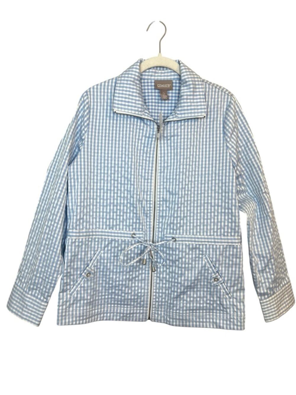 NWT Chico’s Ripple Gingham Anorak Zip Jacket Fairview Blue sz 0 US sz S